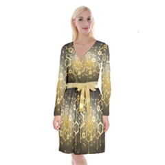 Block Chain Data Records System Long Sleeve Velvet Front Wrap Dress by Simbadda