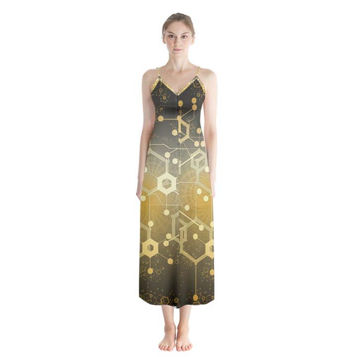 Block Chain Data Records System Button Up Chiffon Maxi Dress