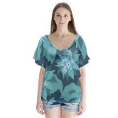 Graphic Design Wallpaper Abstract V-neck Flutter Sleeve Top by Simbadda