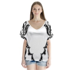 Holbein Antique Scroll Fruit V-neck Flutter Sleeve Top by Simbadda