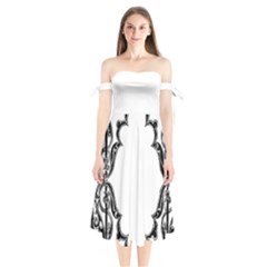 Holbein Antique Scroll Fruit Shoulder Tie Bardot Midi Dress by Simbadda