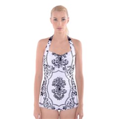 Floriated Antique Scroll Fruit Boyleg Halter Swimsuit  by Simbadda