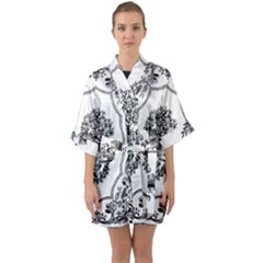 Floriated Antique Scroll Fruit Quarter Sleeve Kimono Robe by Simbadda