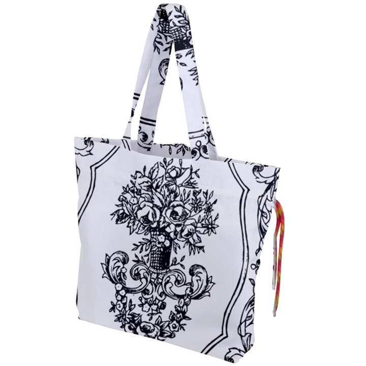 Floriated Antique Scroll Fruit Drawstring Tote Bag