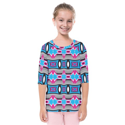 Blue Pink Shapes Rows Jpg                                                 Kids  Quarter Sleeve Raglan Tee by LalyLauraFLM