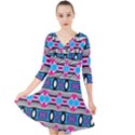 Blue pink shapes rows.jpg                                                         Quarter Sleeve Front Wrap Dress View1