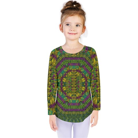 Butterfly Flower Jungle And Full Of Leaves Everywhere Kids  Long Sleeve Tee by pepitasart