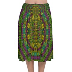 Butterfly Flower Jungle And Full Of Leaves Everywhere Velvet Flared Midi Skirt by pepitasart