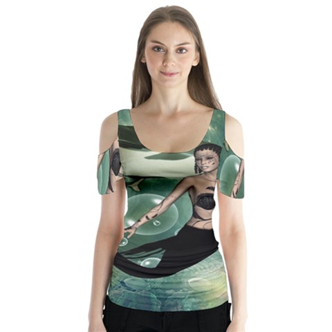 Wonderful Dark Mermaid With Awesome Orca Butterfly Sleeve Cutout Tee  by FantasyWorld7