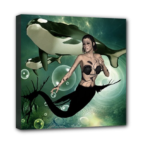 Wonderful Dark Mermaid With Awesome Orca Mini Canvas 8  X 8  (stretched) by FantasyWorld7