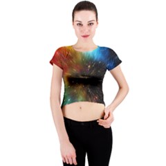 Universe Galaxy Sun Star Movement Crew Neck Crop Top by Simbadda