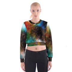 Universe Galaxy Sun Star Movement Cropped Sweatshirt by Simbadda