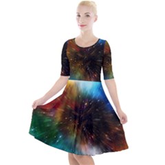 Universe Galaxy Sun Star Movement Quarter Sleeve A-line Dress by Simbadda