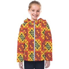 Squares And Other Shapes Pattern                                                      Kids  Hooded Puffer Jacket by LalyLauraFLM