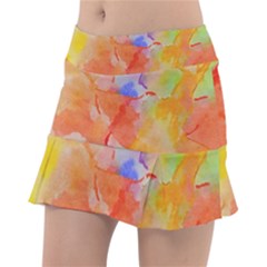 Orange Red Yellow Watercolors Texture                                                   Tennis Skirt