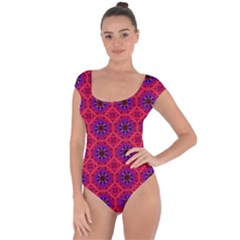 Retro Abstract Boho Unique Short Sleeve Leotard  by Simbadda