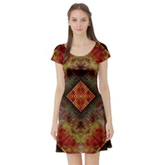 Autumn Kaleidoscope Art Pattern Short Sleeve Skater Dress