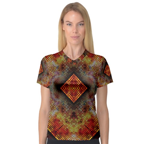 Autumn Kaleidoscope Art Pattern V-neck Sport Mesh Tee by Simbadda