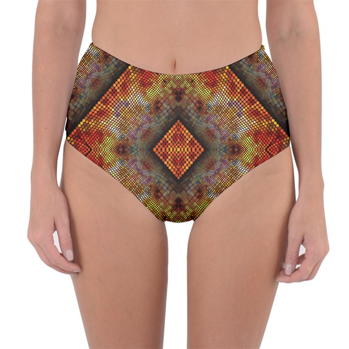 Autumn Kaleidoscope Art Pattern Reversible High-Waist Bikini Bottoms