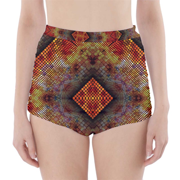 Autumn Kaleidoscope Art Pattern High-Waisted Bikini Bottoms