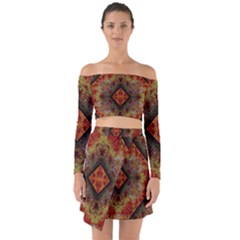 Autumn Kaleidoscope Art Pattern Off Shoulder Top with Skirt Set