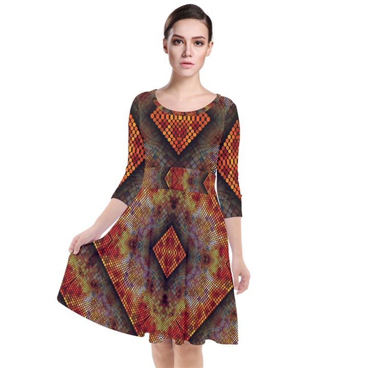 Autumn Kaleidoscope Art Pattern Quarter Sleeve Waist Band Dress