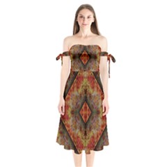 Autumn Kaleidoscope Art Pattern Shoulder Tie Bardot Midi Dress