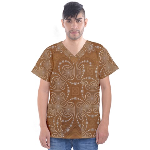 Fractal Pattern Decoration Abstract Men s V-neck Scrub Top by Simbadda