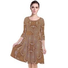 Fractal Pattern Decoration Abstract Quarter Sleeve Waist Band Dress