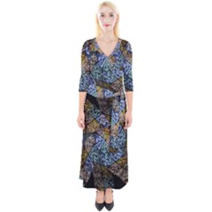 Multi Color Tile Twirl Octagon Quarter Sleeve Wrap Maxi Dress by Simbadda