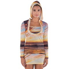 Sunset Beach Ocean Scenic Long Sleeve Hooded T-shirt by Simbadda