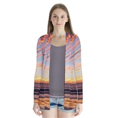 Sunset Beach Ocean Scenic Drape Collar Cardigan by Simbadda