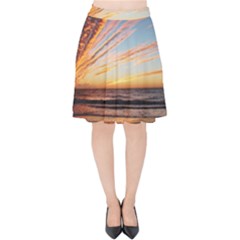 Sunset Beach Ocean Scenic Velvet High Waist Skirt by Simbadda