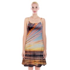 Sunset Beach Ocean Scenic Spaghetti Strap Velvet Dress by Simbadda