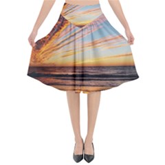 Sunset Beach Ocean Scenic Flared Midi Skirt by Simbadda