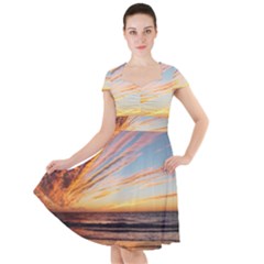 Sunset Beach Ocean Scenic Cap Sleeve Midi Dress