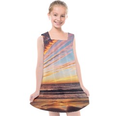 Sunset Beach Ocean Scenic Kids  Cross Back Dress by Simbadda