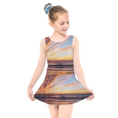 Sunset Beach Ocean Scenic Kids  Skater Dress Swimsuit by Simbadda