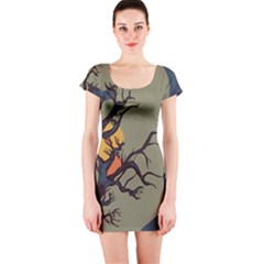 Art Drawing Abstract Blue Yellow Short Sleeve Bodycon Dress by Celenk