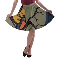 Art Drawing Abstract Blue Yellow A-line Skater Skirt by Celenk