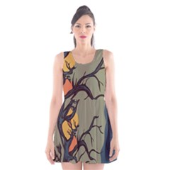 Art Drawing Abstract Blue Yellow Scoop Neck Skater Dress by Celenk