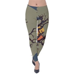 Art Drawing Abstract Blue Yellow Velvet Leggings by Celenk