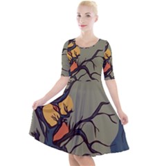 Art Drawing Abstract Blue Yellow Quarter Sleeve A-line Dress by Celenk