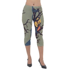 Art Drawing Abstract Blue Yellow Lightweight Velour Capri Leggings  by Celenk