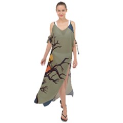 Art Drawing Abstract Blue Yellow Maxi Chiffon Cover Up Dress by Celenk