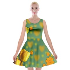 Background Design Texture Tulips Velvet Skater Dress