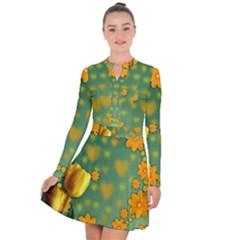 Background Design Texture Tulips Long Sleeve Panel Dress