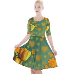 Background Design Texture Tulips Quarter Sleeve A-line Dress