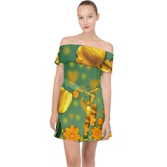 Background Design Texture Tulips Off Shoulder Chiffon Dress