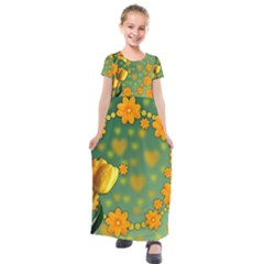 Background Design Texture Tulips Kids  Short Sleeve Maxi Dress